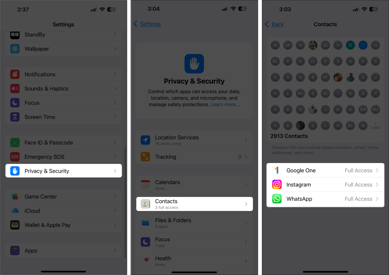 Review app permissions from iphone settings