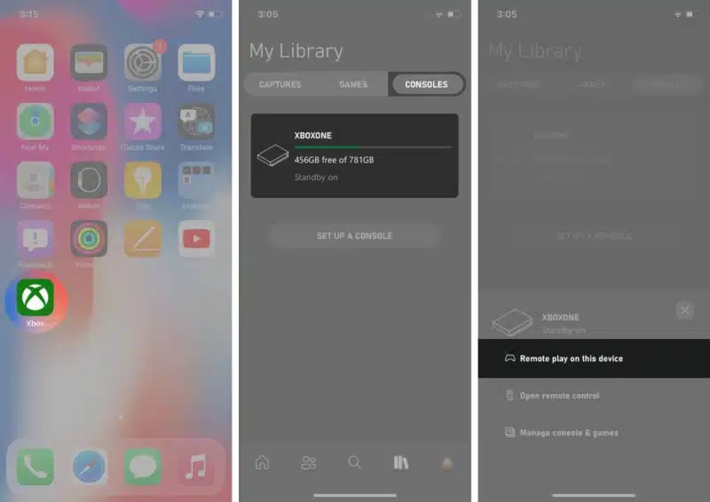 Select console to remote play on iphone or ipad