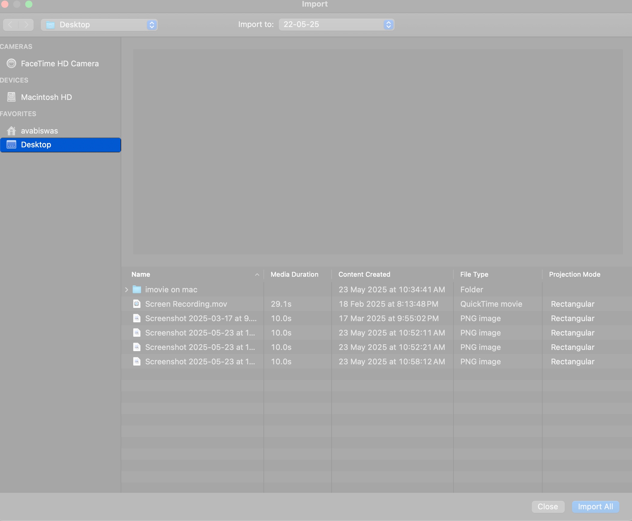 Select desktop to access the mac photos app in imovie
