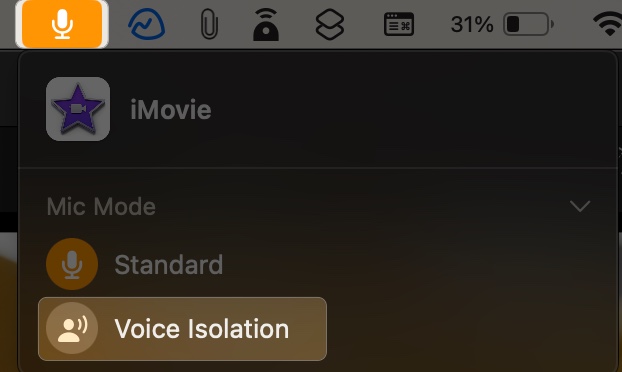 Select voice isolation for better recording on imovie in mac