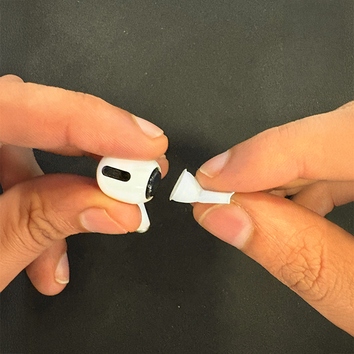 Softly pull ear tip off the stem