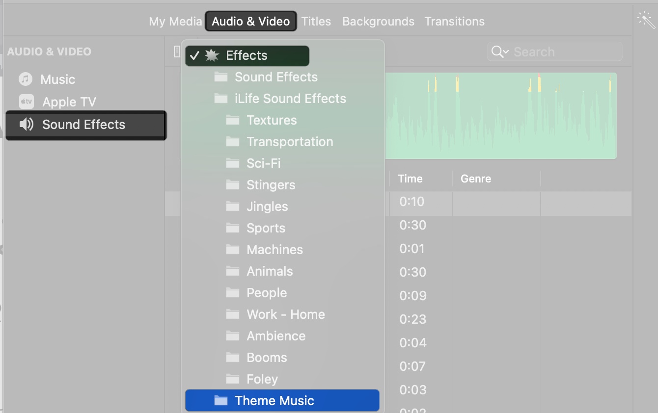 Sound effects on imovie in mac