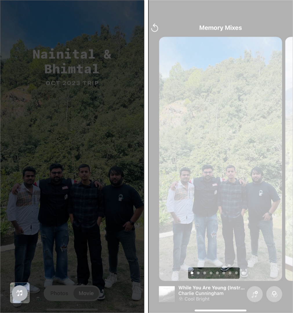 Swipe right to change filter in photo memory on photos app iphone