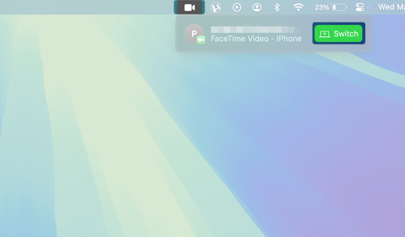 Clicking the switch button in the facetime menu bar icon on a mac to initiate a facetime call switch