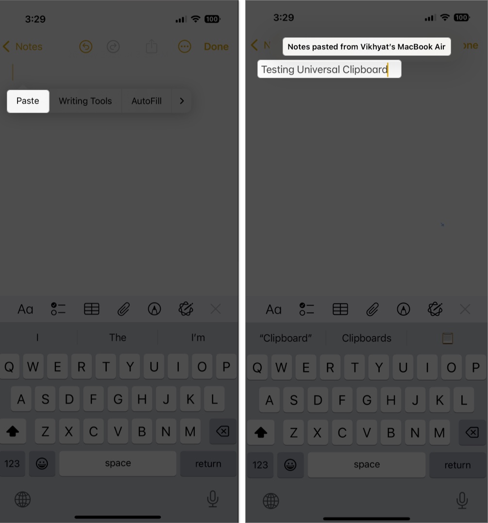 Tap and hold text field to paste using clipboard in iphone