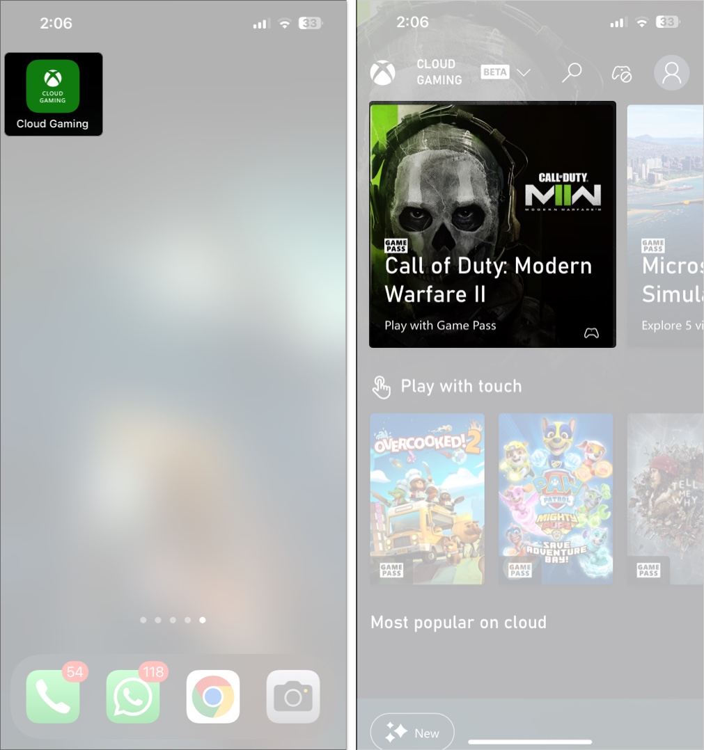 Tap on a game icon on the cloud gaming website to start playing it
