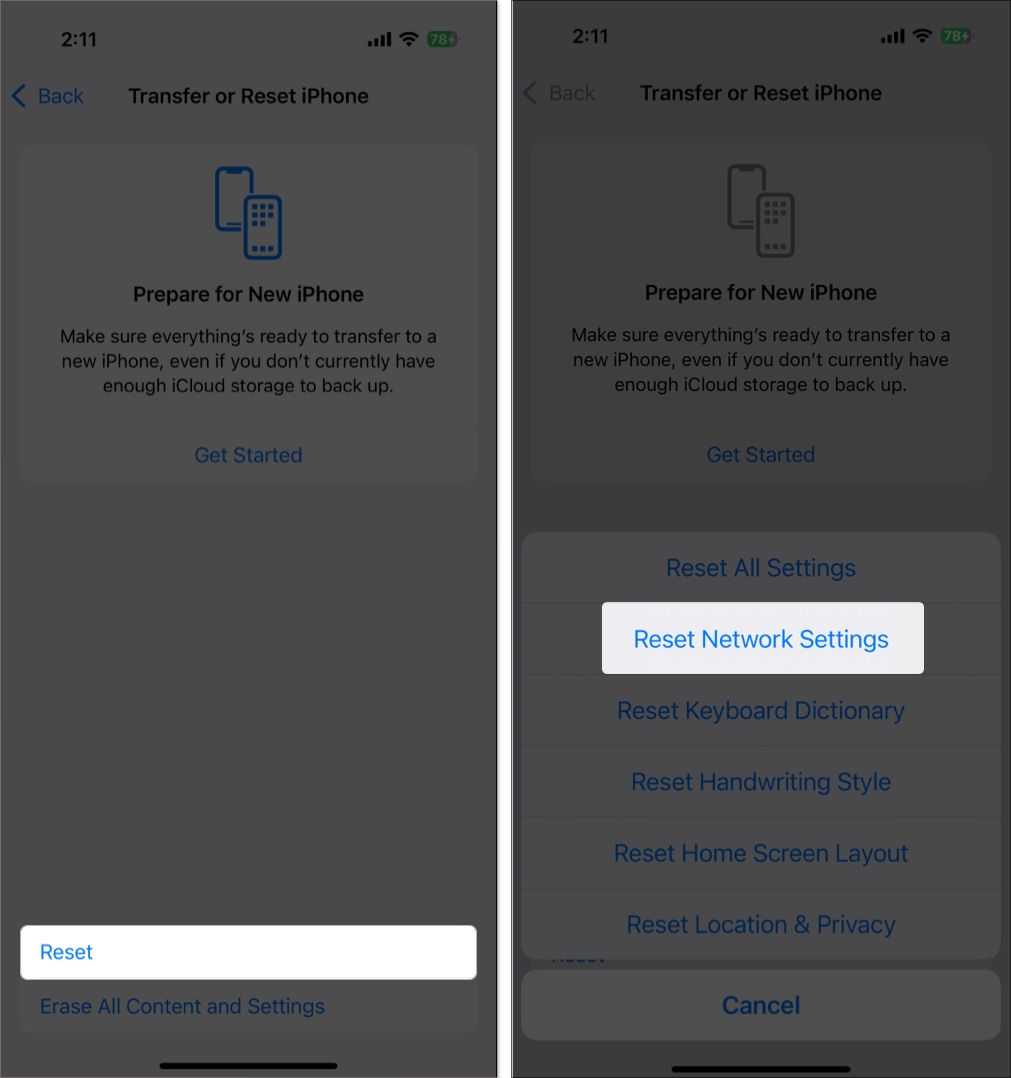 Using the reset network settings option to reset an iphone