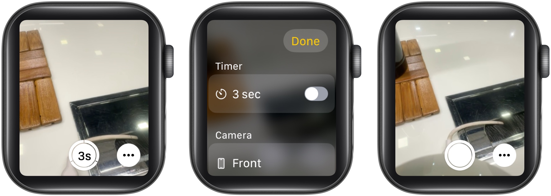 Toggling off the 3 sec countdown option in the camera remote app on an apple watch