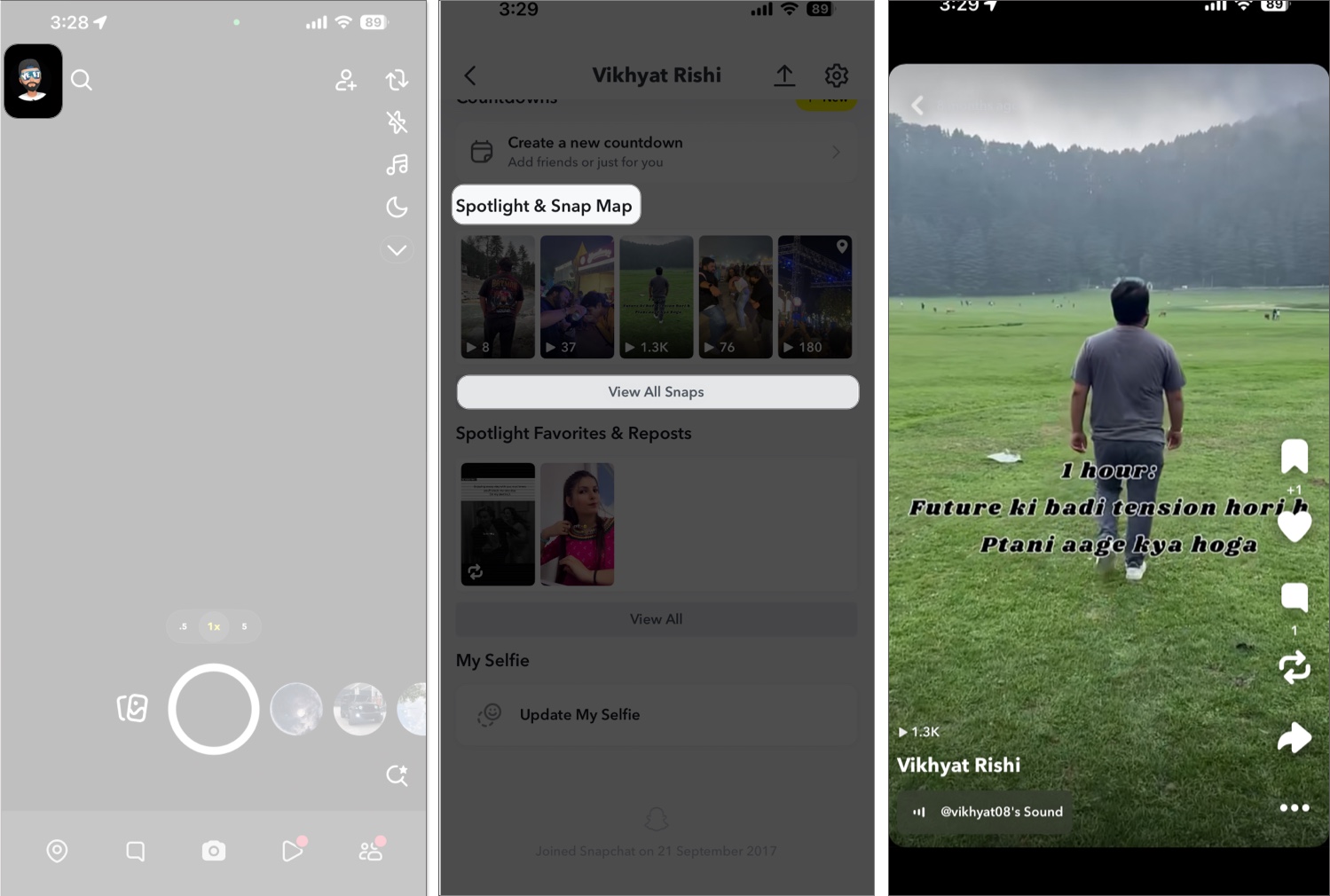 Checking a spotlight video's performance on Snapchat.