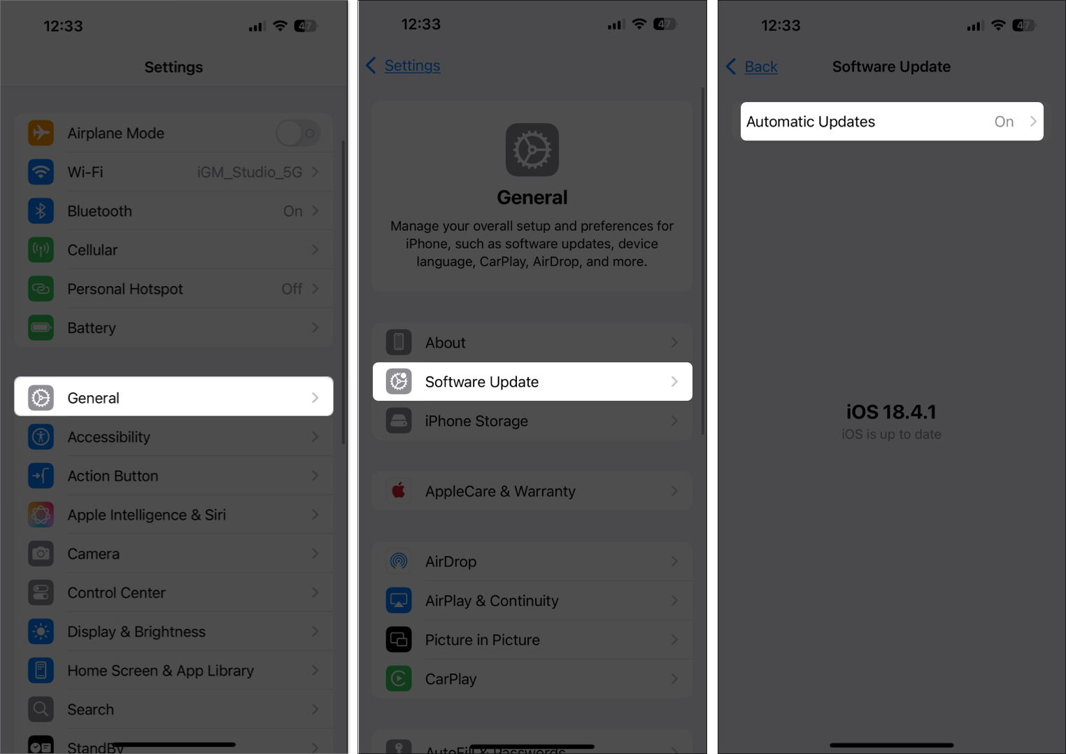 Turn on automatic software update on iphone