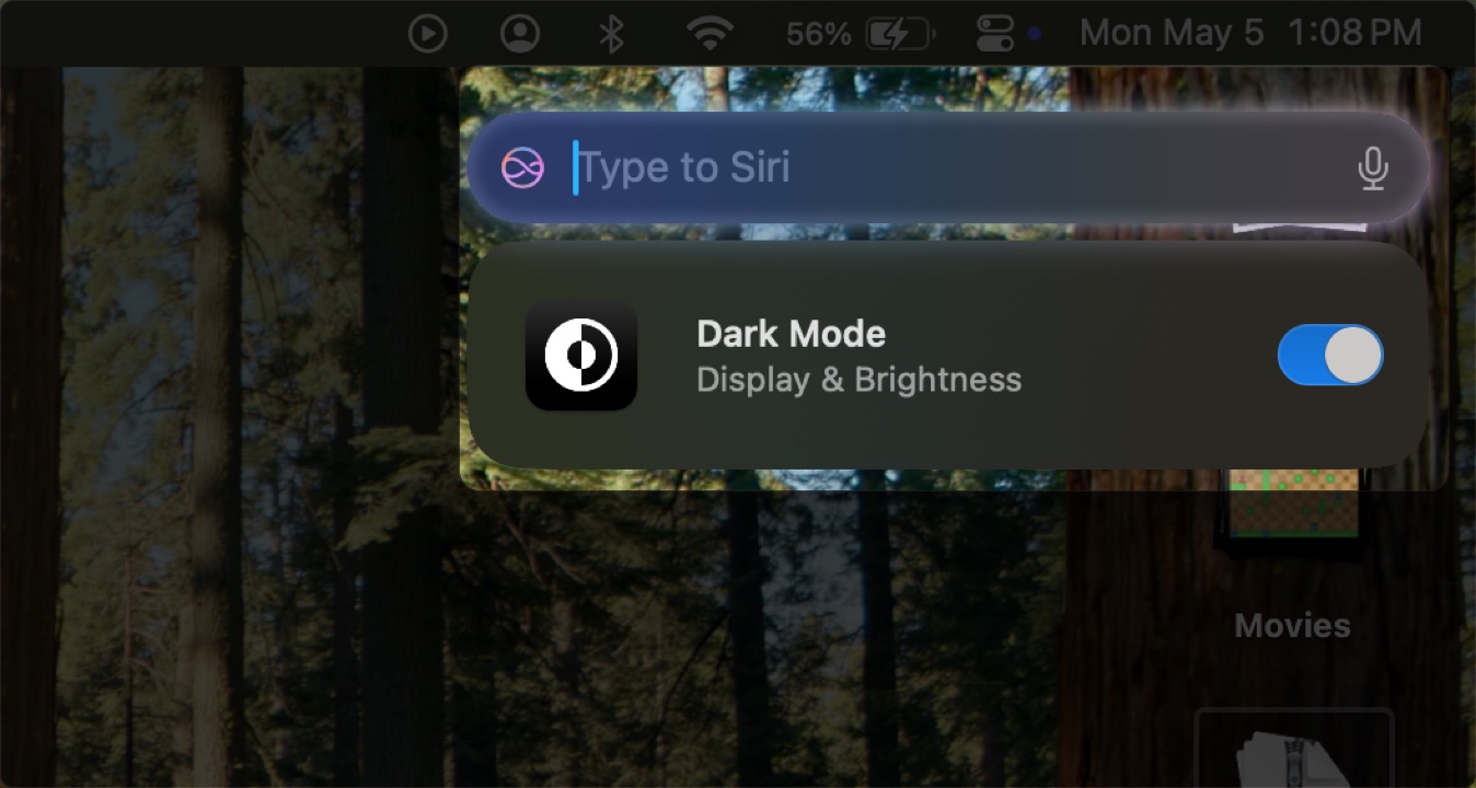 Turning on dark mode on a mac using siri