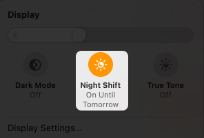 Turn on night mode from control center on mac