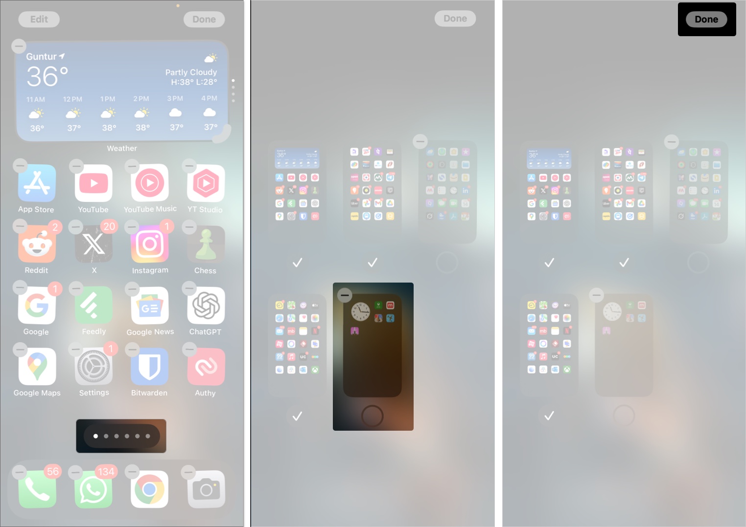 Unchecking pages on an iphone to hide them