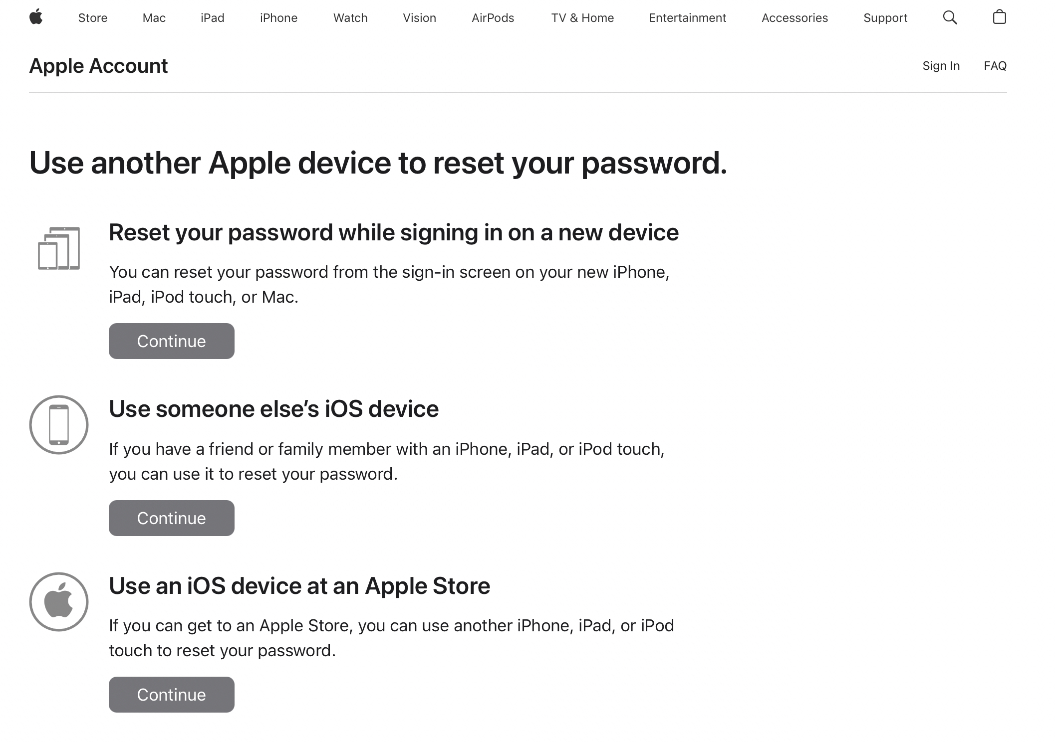 Use other device to reset apple id password using web