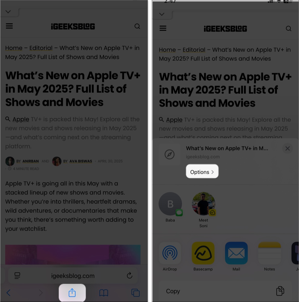 Use safari built in feature to save web page as pdf