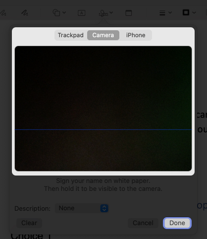 Use your mac camera to scan signature