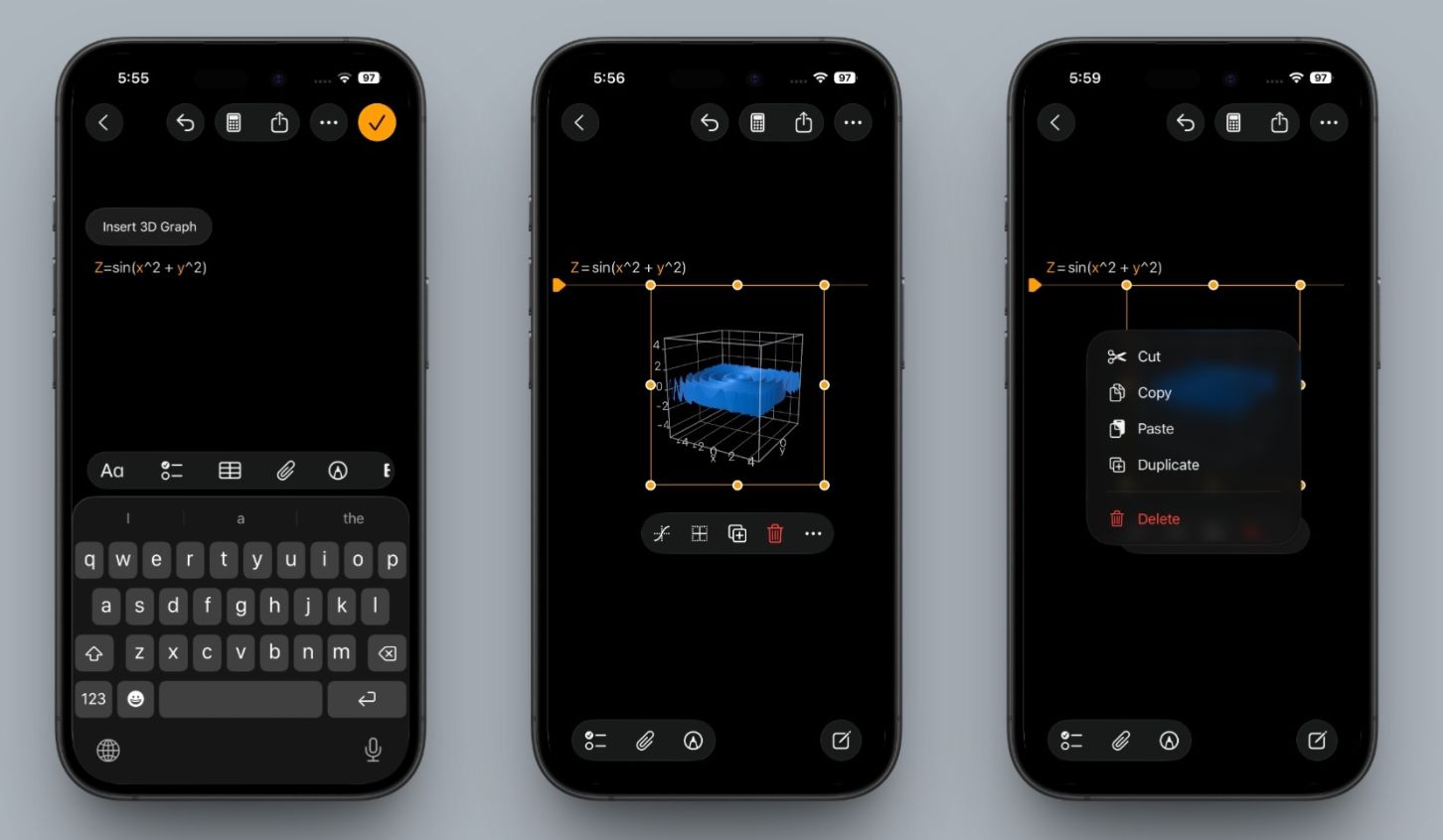 Create 3d graphs using math notes in ios 26