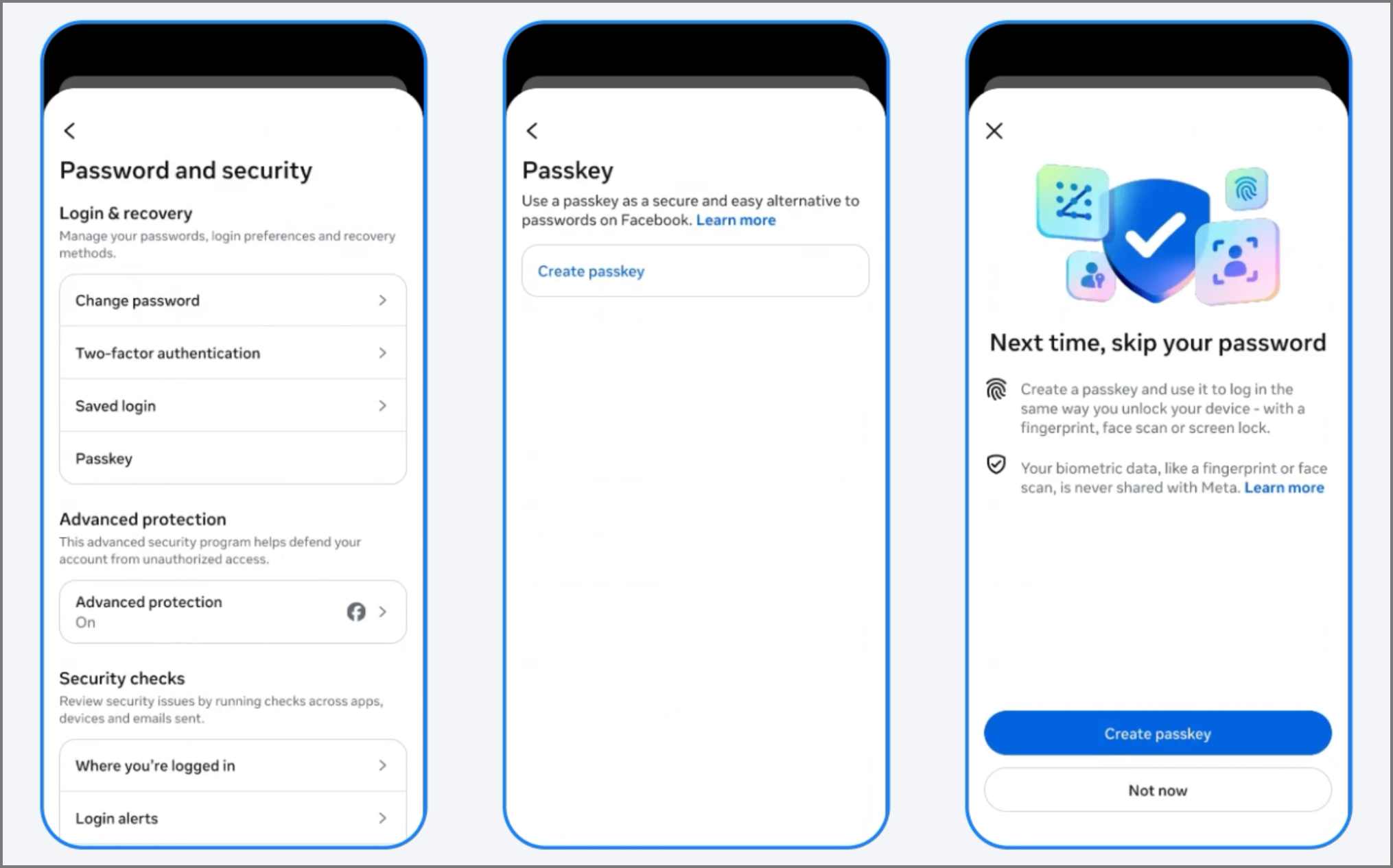 Setting up passkeys on facebook