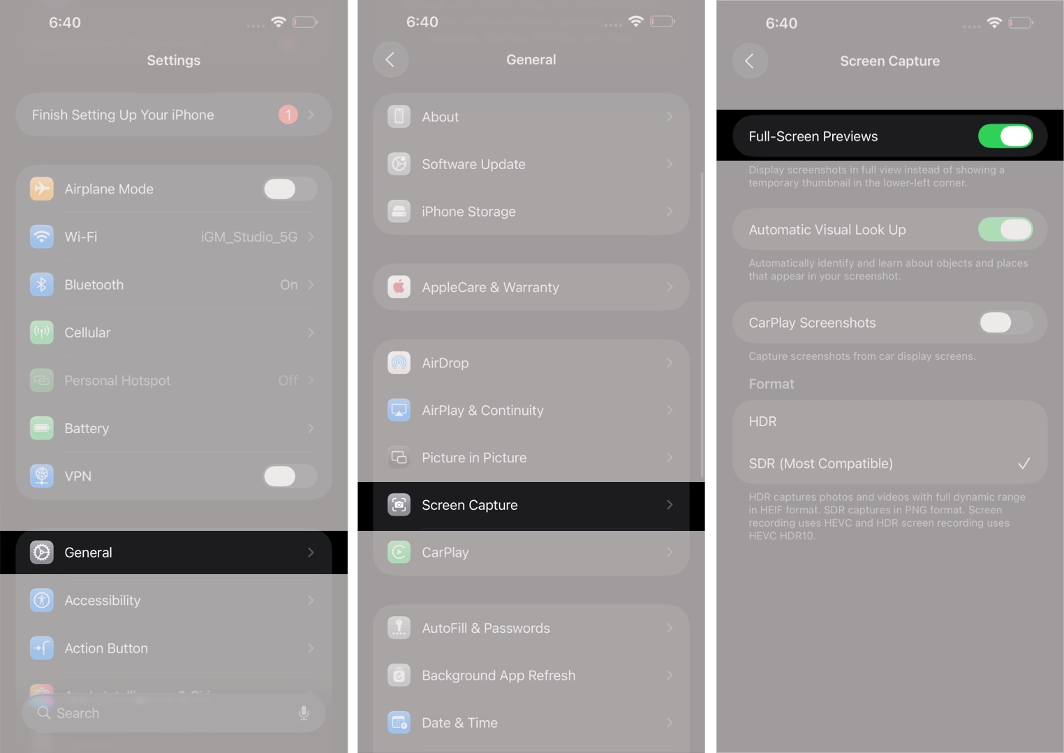 Turn off full screen screenshot previews in ios 26