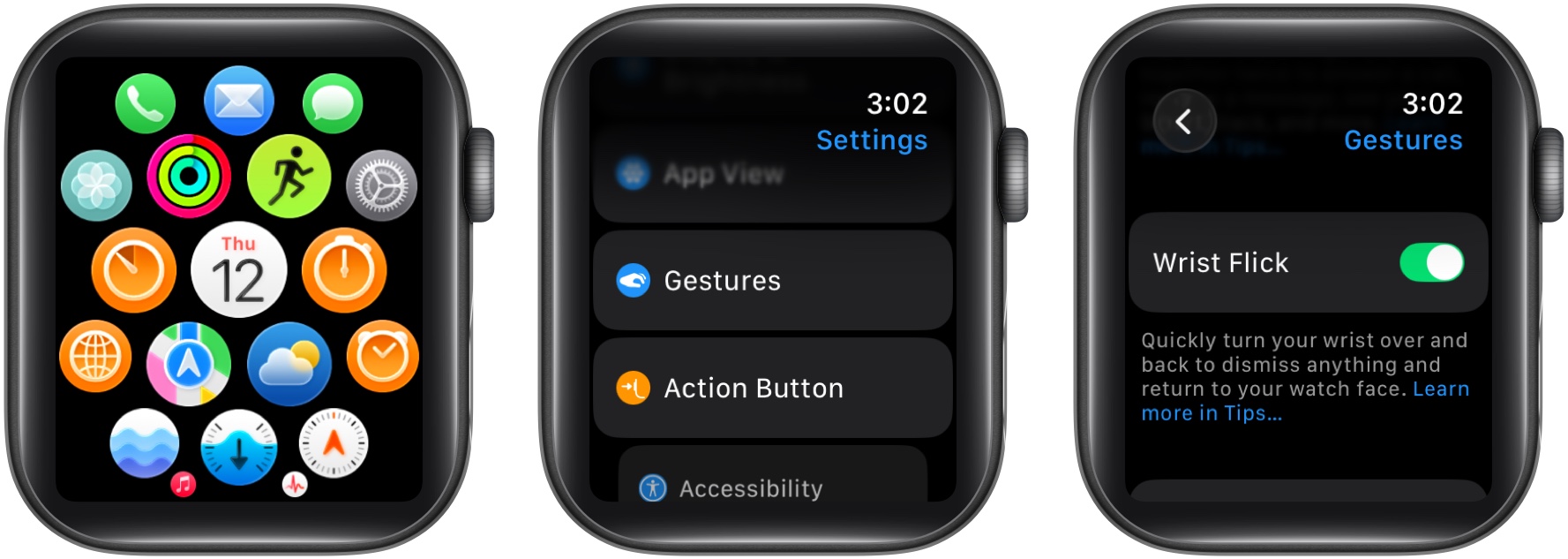 Turn on or off wrist flick on apple watch