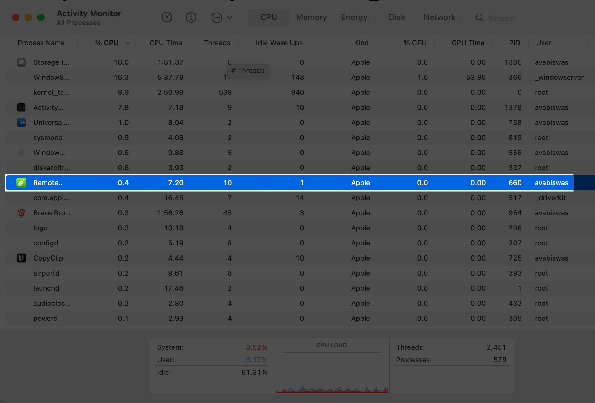 Access activity monitor and check the cpu memory on mac