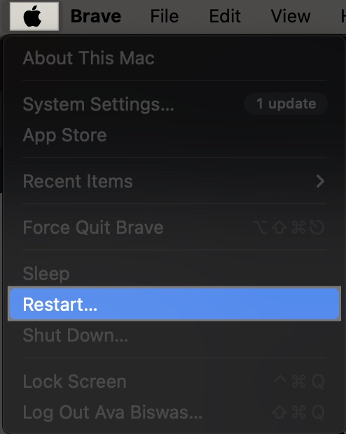Access apple menu and click restart on mac