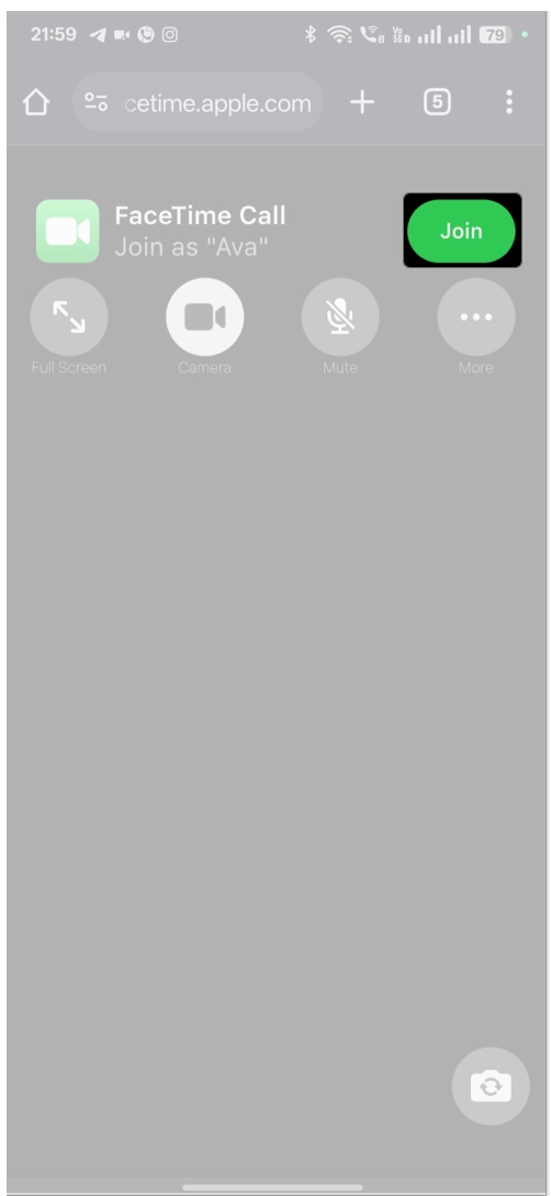 Access link on browser to join facetime call on android