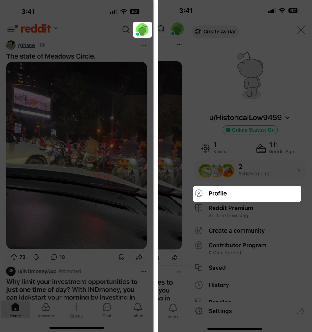 Access profile in reddit on iphone