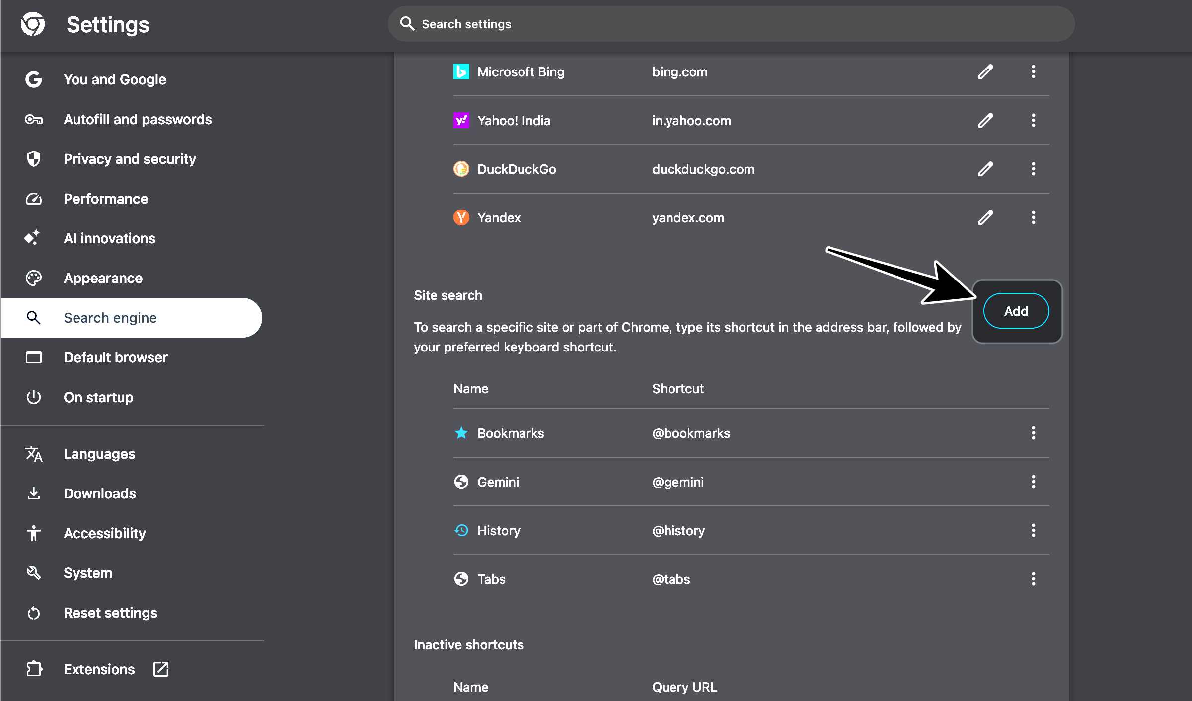 Add beside site search