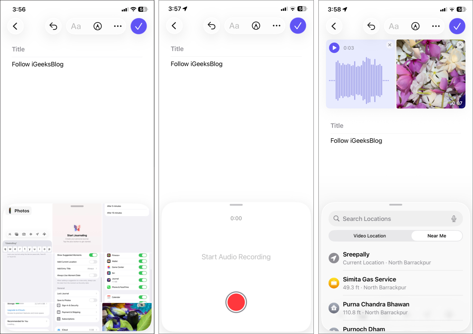 Add media recordings and location in journal