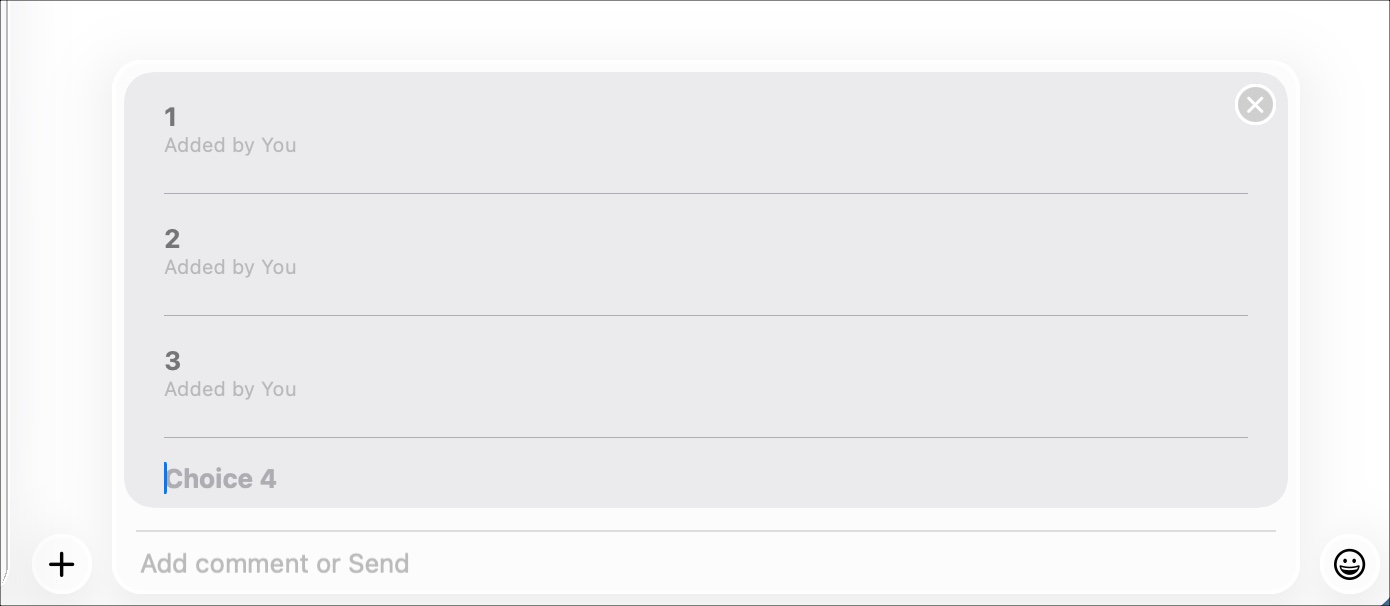Add new choice on poll in message group chat on ios 26