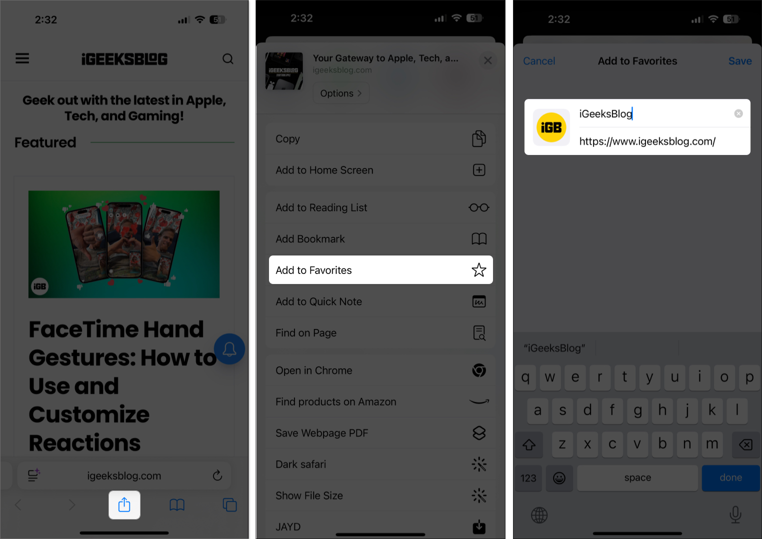 Add website to favourites in safari on iphone