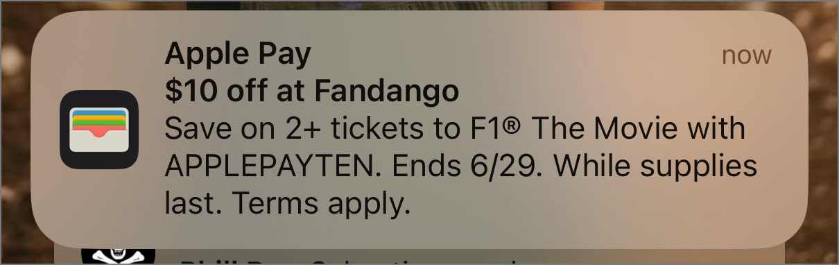 Apple wallet f1 movie ad notification
