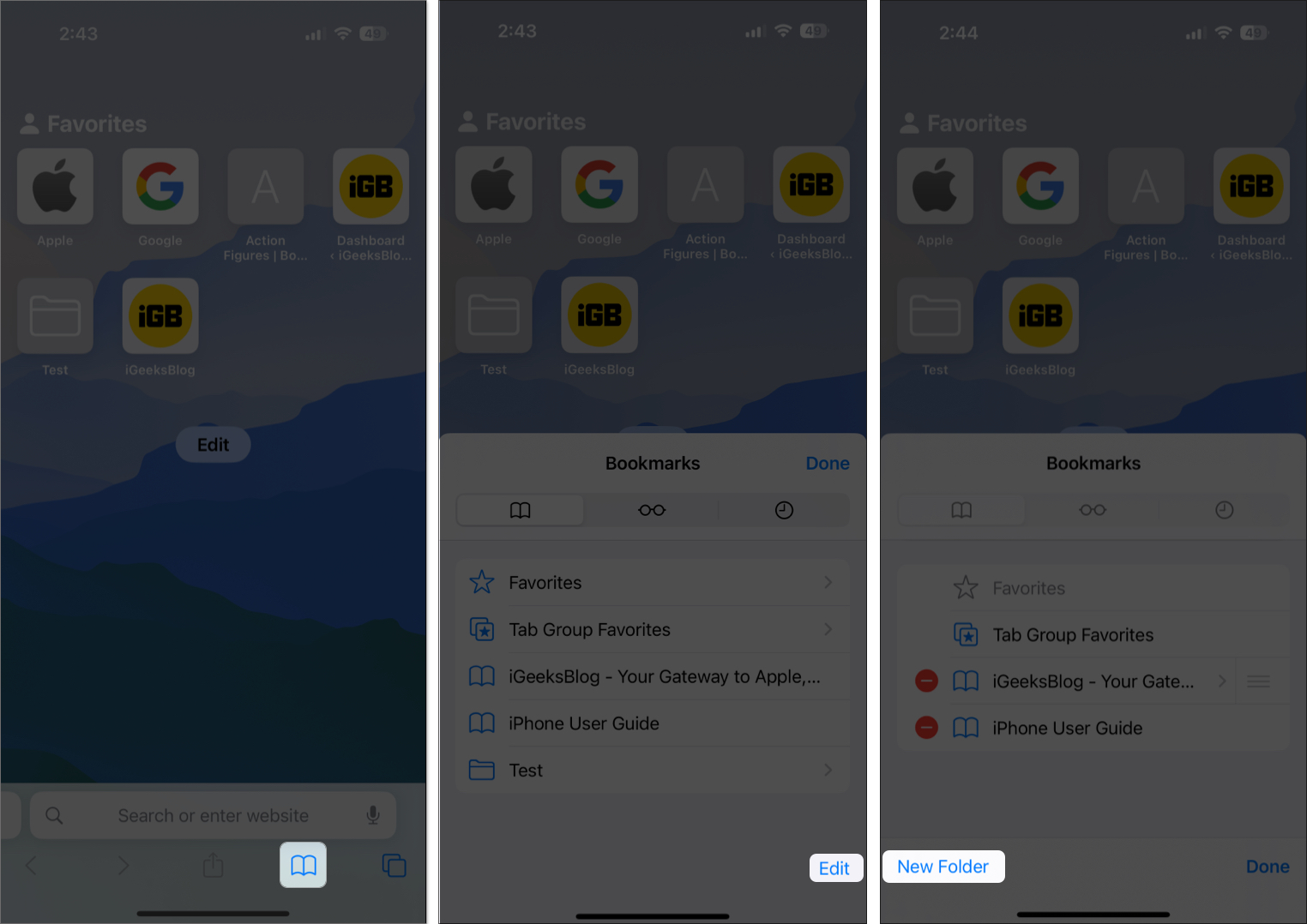 Change bookmark folder in safari on iphone