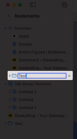 Change bookmark folder name in safari on mac