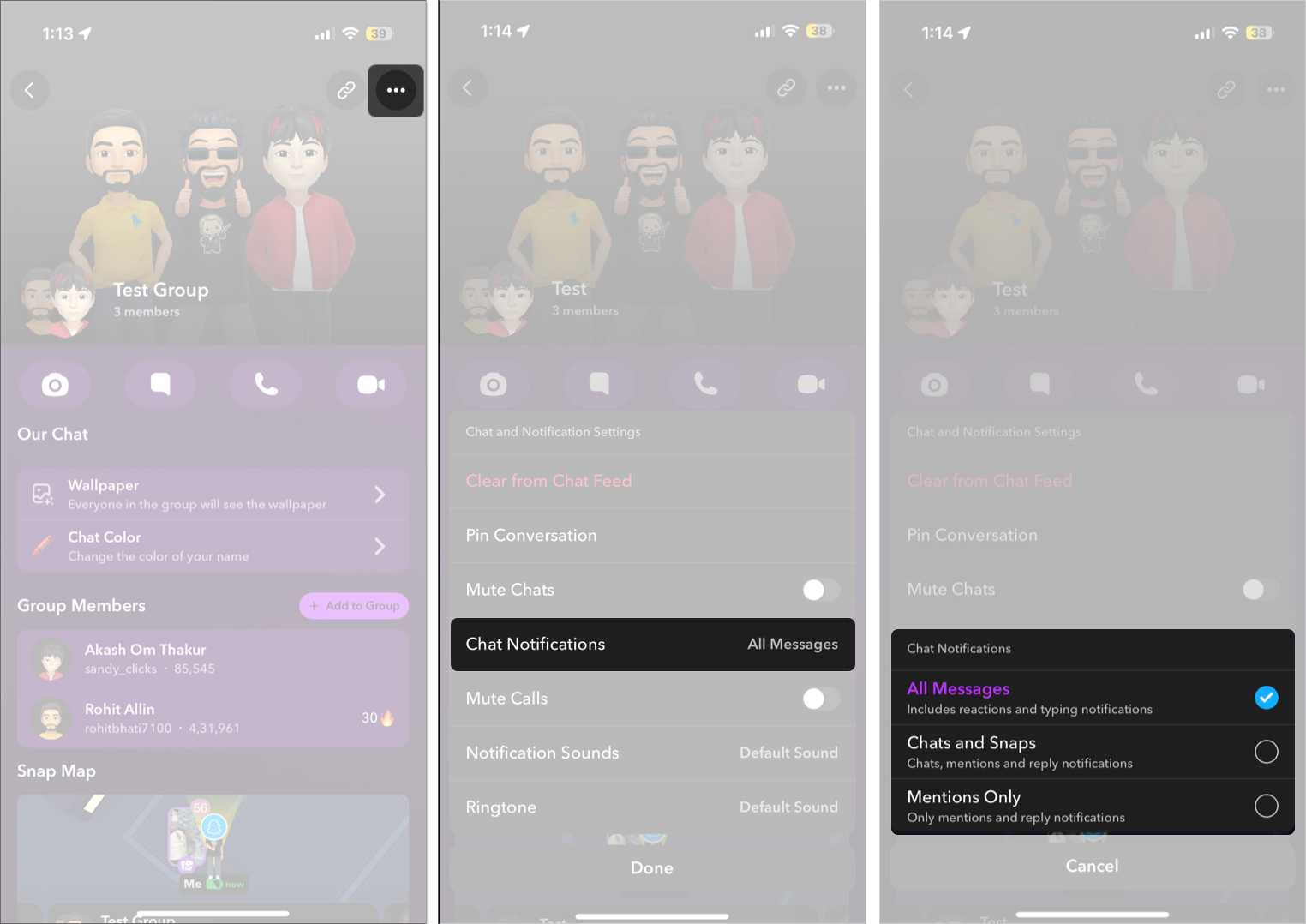 Change chat notification settings on snapchat