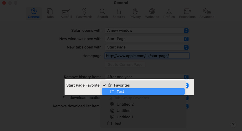 Change favourite folder name in safari on mac