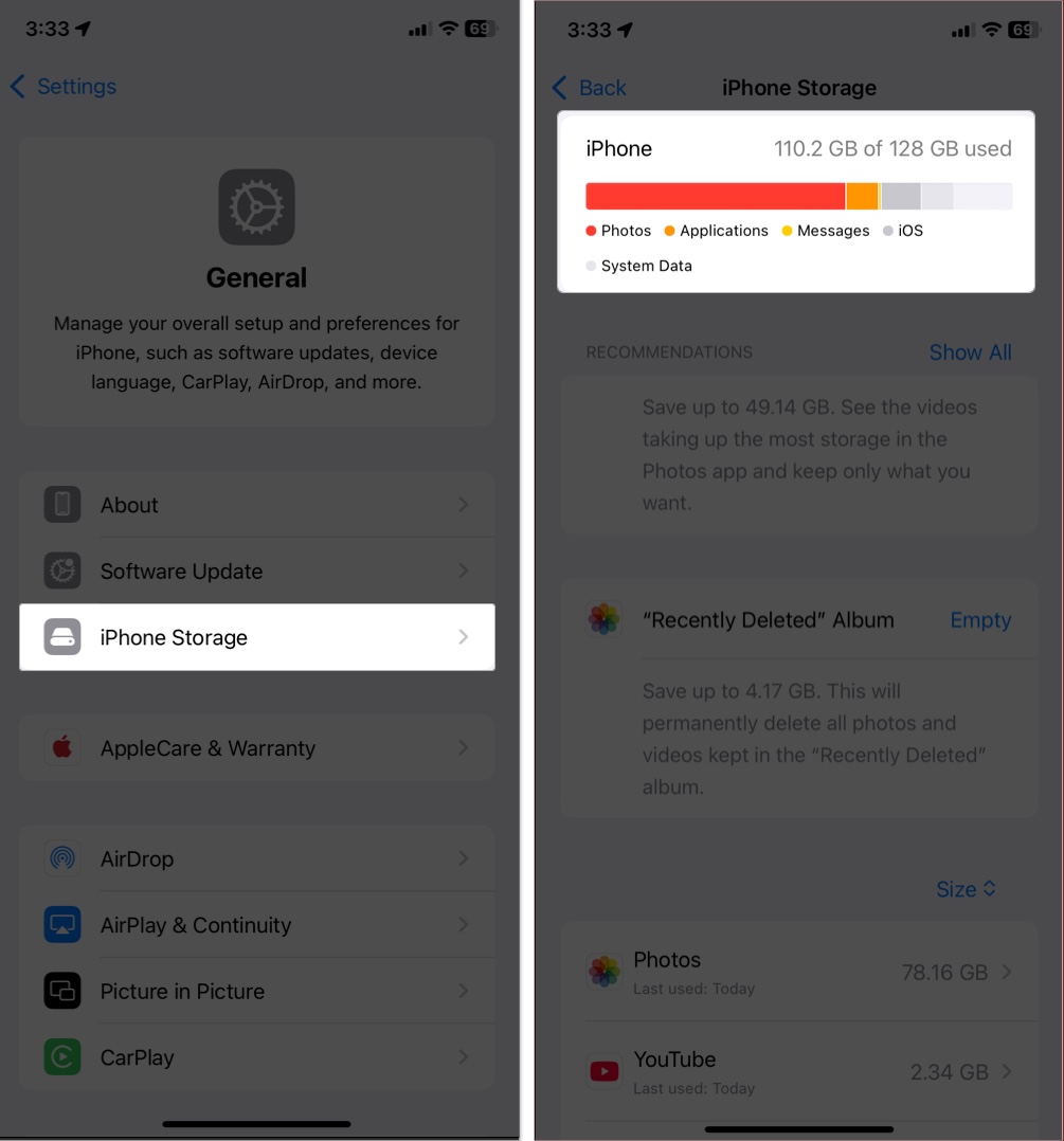 Check iphone storage
