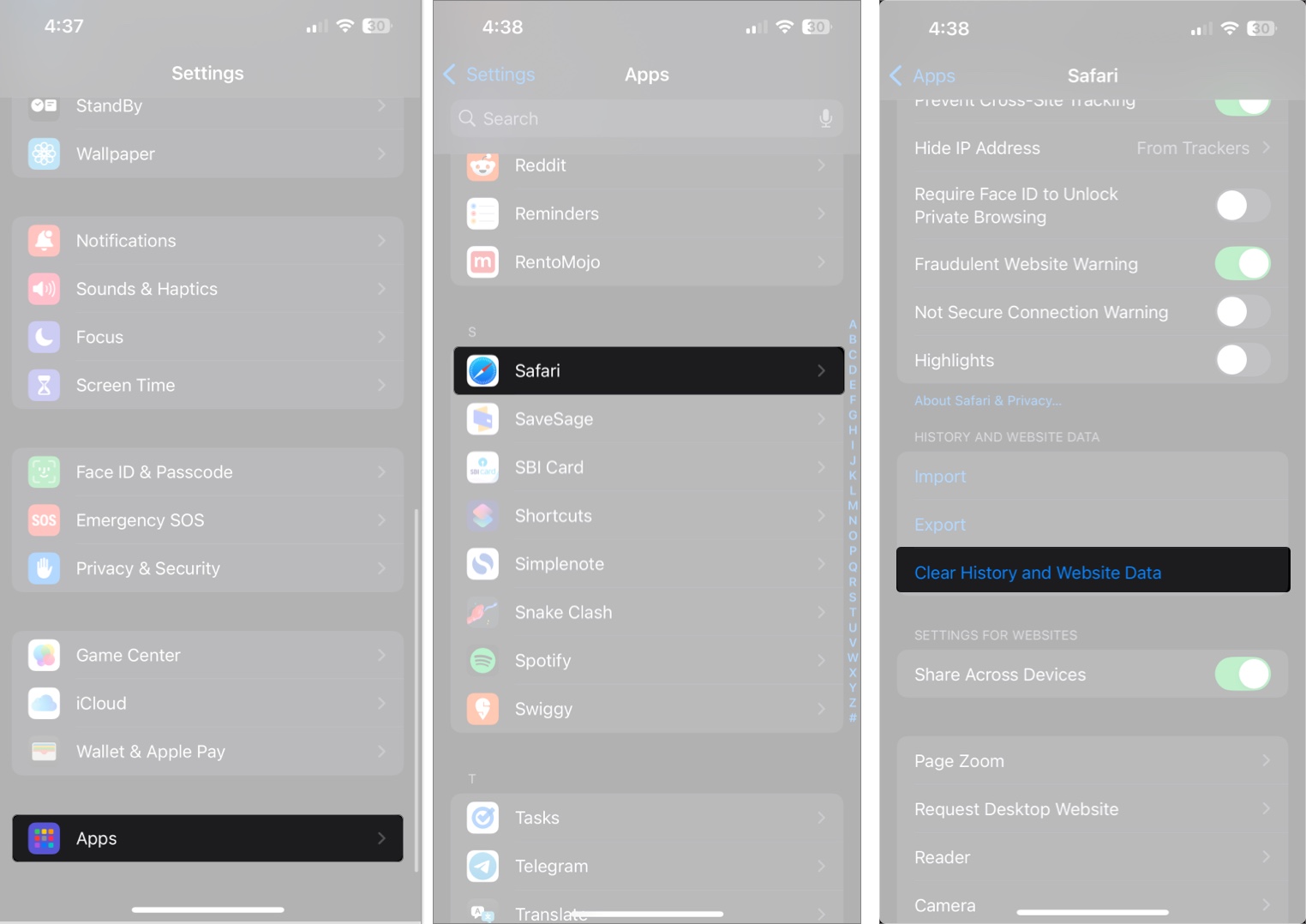 Clear history and website data to free up storage on iphone