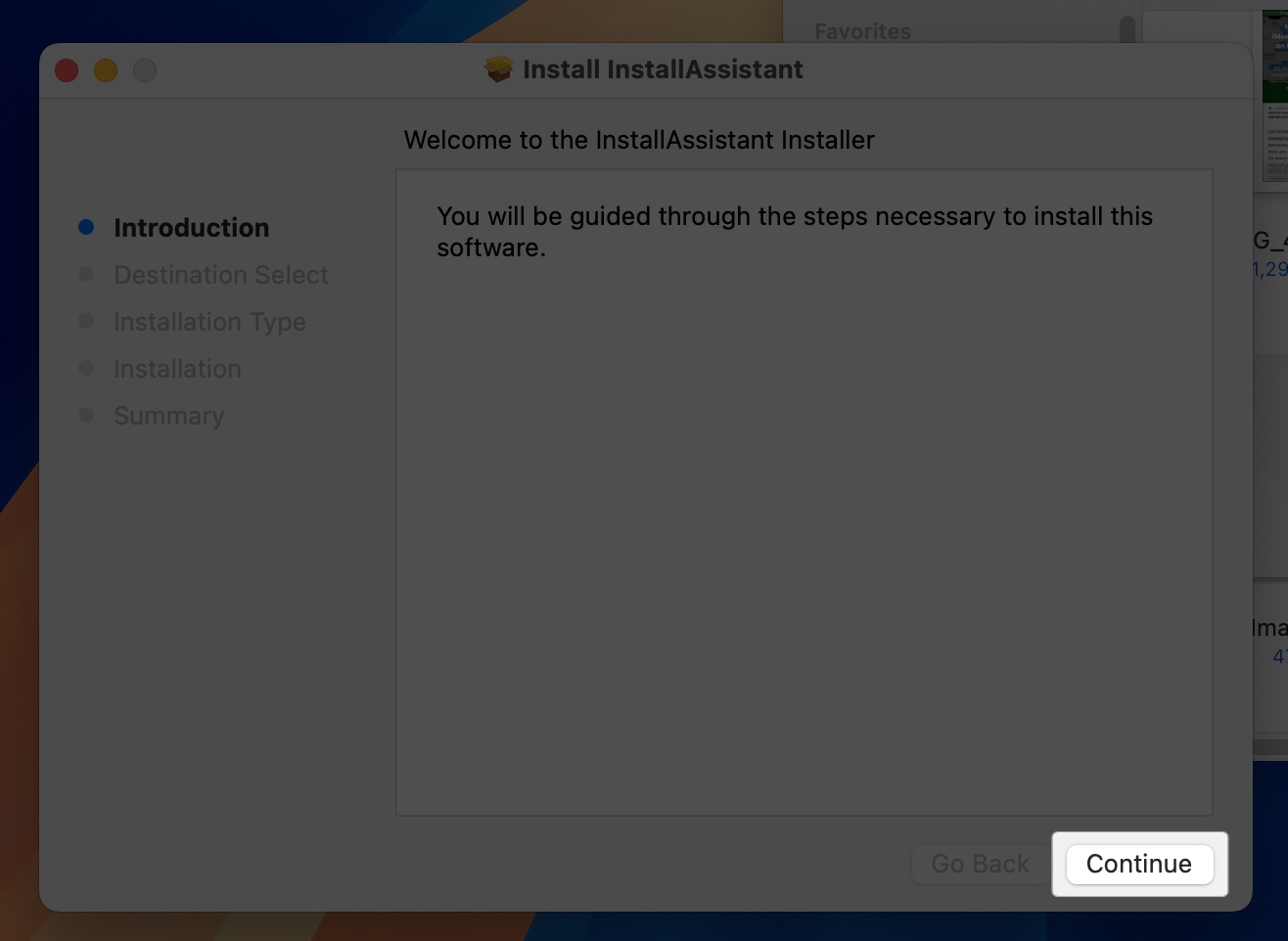 Click continue and follow prompt on mac