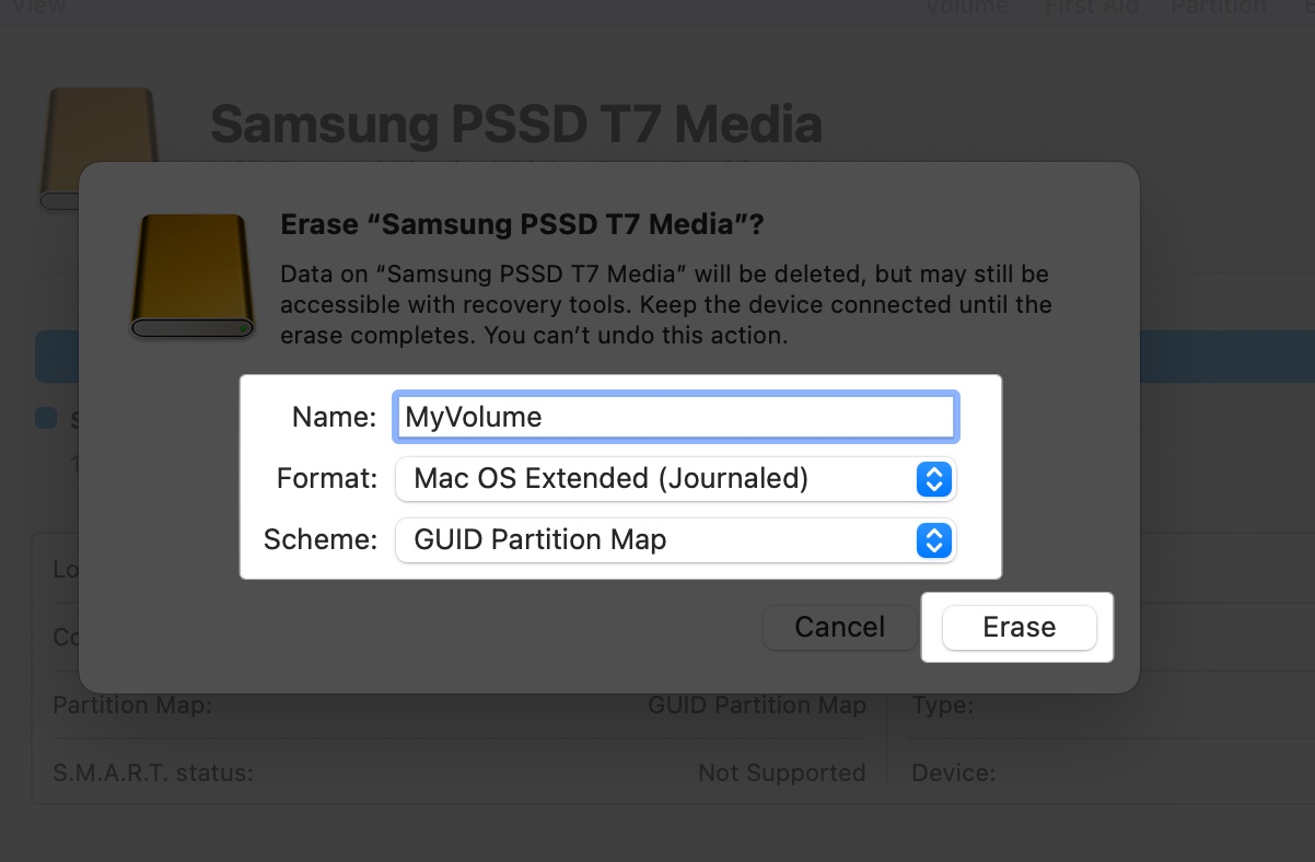 Click erase on prompt and wait for process to finish on mac