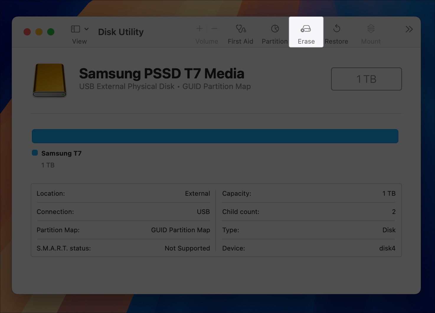 Click erase on usb drive in disk utility on mac