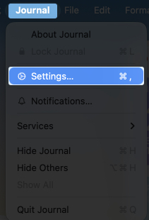 Click journal on the menu bar and select settings