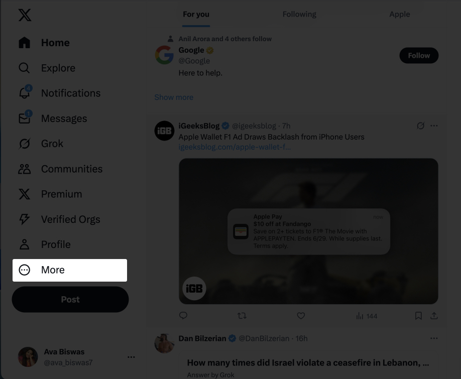 Click on the three dots in the left sidebar