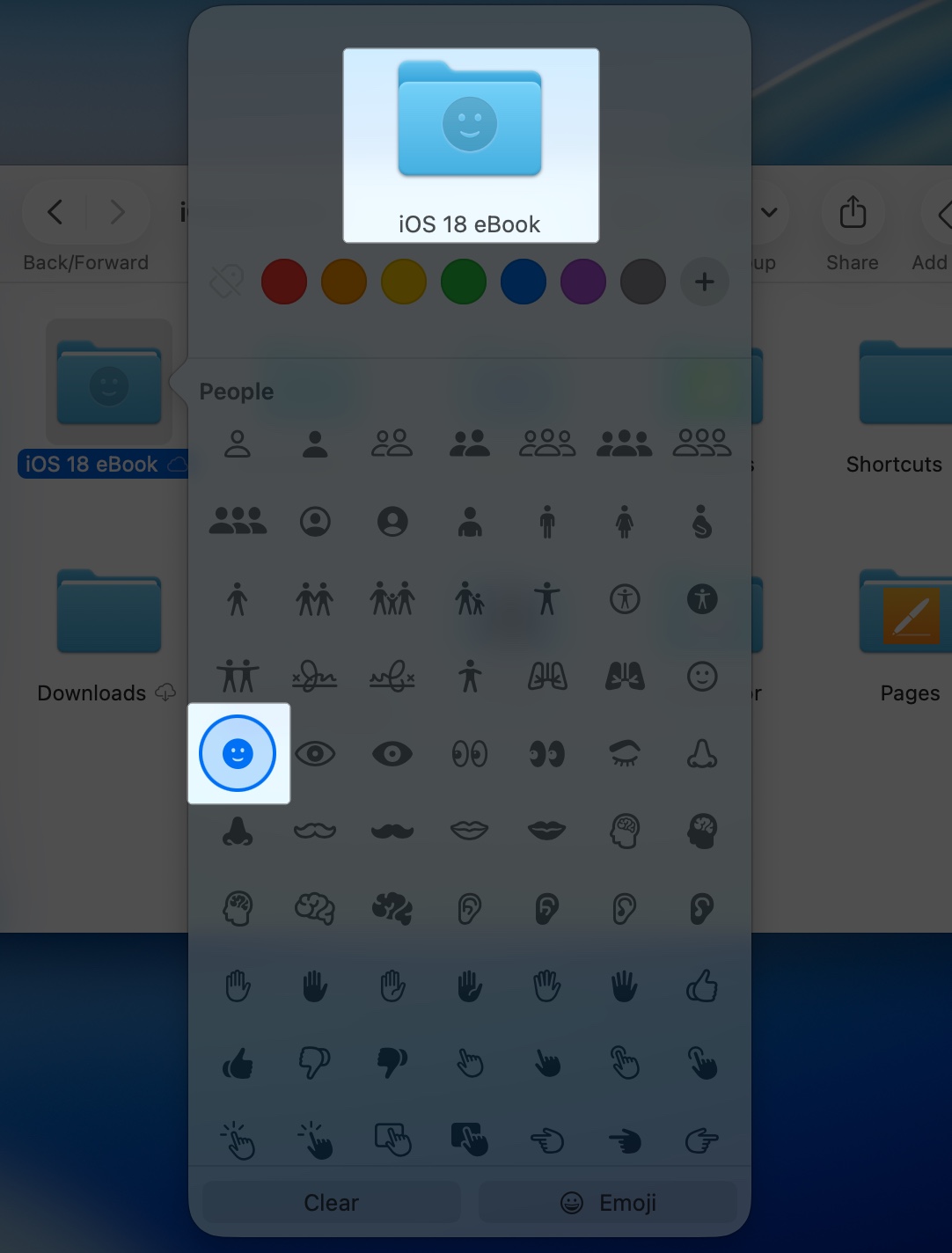 Click symbol to preview on folder on macos 26