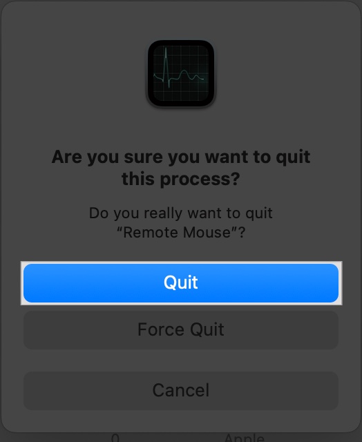 Click x button and hit quit on prompt in mac