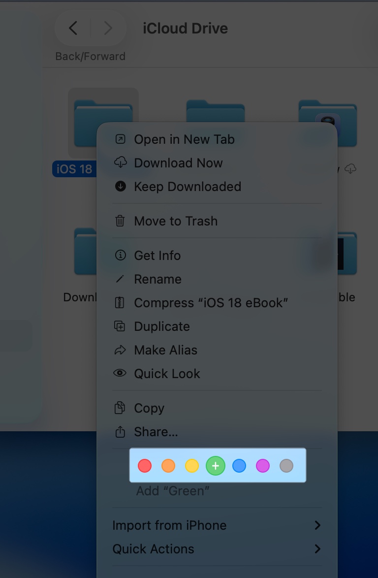Control click on folder to find colored dots on macos 26