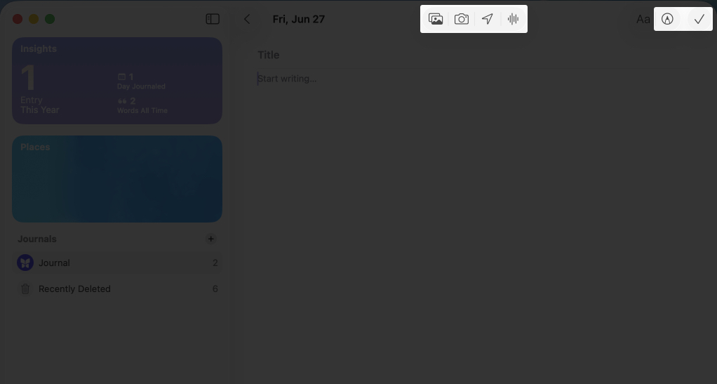 Create new journal entry and tap on clickmark to save it