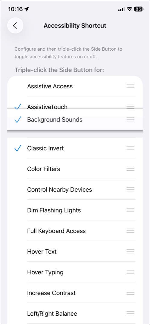 Customizing multiple accessibility shortcut on iphone or ipad