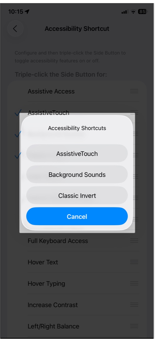 Customizing multiple accessibility shortcut on iphone or ipad